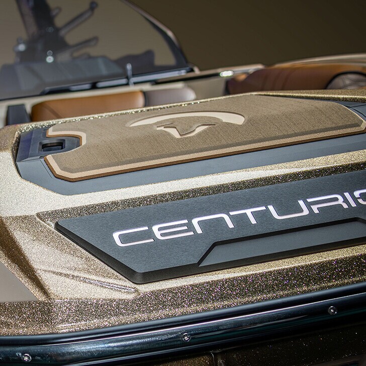 Close-up of a boat's rear deck featuring the word 